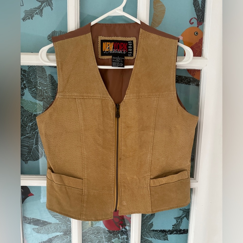 Tan Leather/Suede zip up Vest jacket